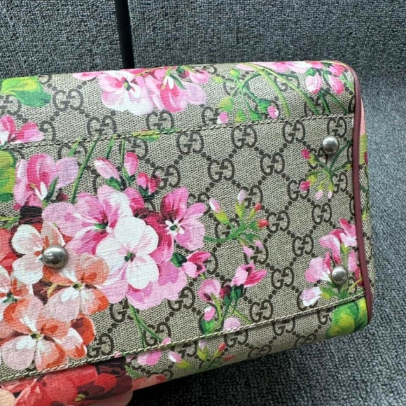 100% Authentic GUCCI Boston Blooms Brown&Purple Canvas Satchel - Picture 9 of 16